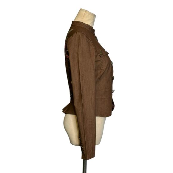 CELL brown floral embroidered denim jacket size S - Picture 8 of 16